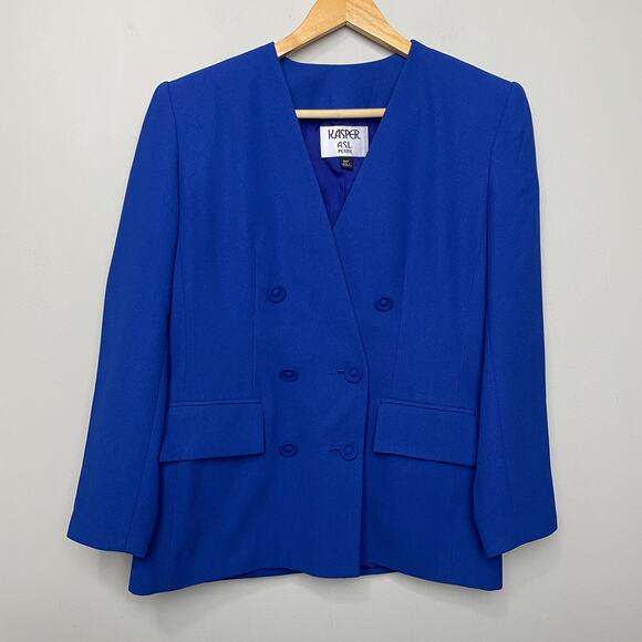Kasper Jackets & Blazers - Vintage Kasper Collarless Double Breasted Blazer Women's Blue 6p